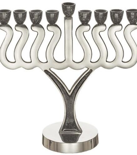 Aluminum Menorah of 28x29 cm with Black Marble Branches - 1 Pc