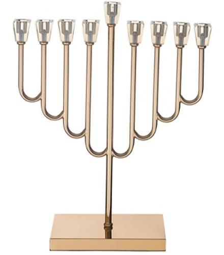 Metal Menorah of 36 cm with Golden Crystal Cups in Rose Gold Finish - 1 Pc
