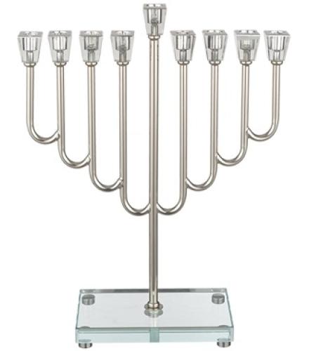 Metal Menorah of 36 cm in Nickel Finish - 1 Pc