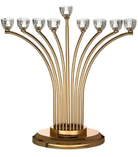 Metal Menorah of 43 cm With Crystal Cups in Golden Finish - 1 Pc