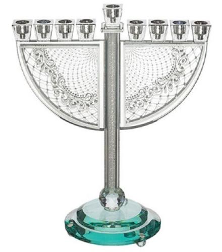 Crystal Menorah of 29x34 cm with Metal Plaque and Stones - 1 Pc