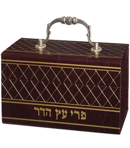 Faux Leather Etrog Box with Handle & Lock 13x19x11 cm - Brown - 1 Pc