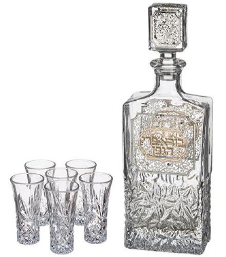 Crystal Wine Bottle with 6 Liquer Glass - 1 Set