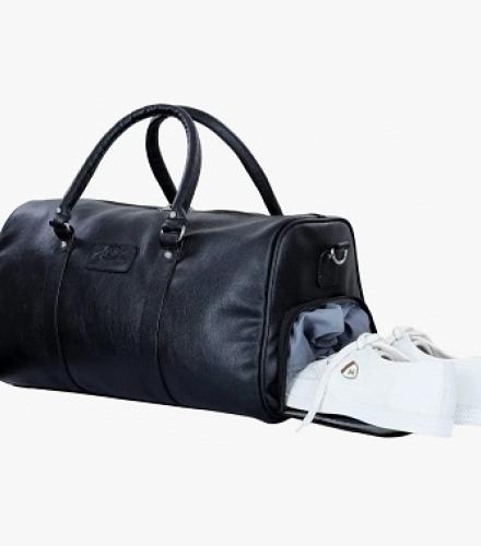 Leather Duffle Bag With Shoe Compartment - 1 Pc