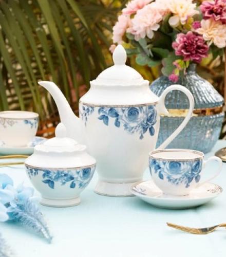 Azure Gold Printed Tea Set of 15 Pcs - 1 Set