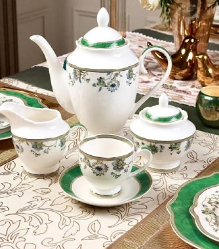 Tudor Green Printed Tea Set of 15 Pcs - 1 Set