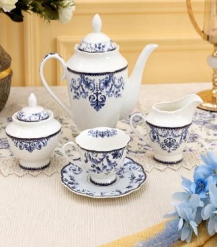 Midnight Blue Printed Tea Set of 15 Pcs - 1 Set