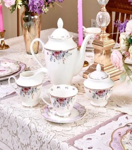 Lilac Garden Printed Tea Set of 15 Pcs - 1 Set