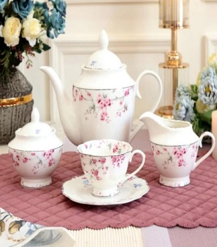 Orchid Bliss Printed Tea Set of 15 Pcs - 1 Set