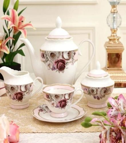 Rose Garden Printed Tea Set of 15 Pcs - 1 Set