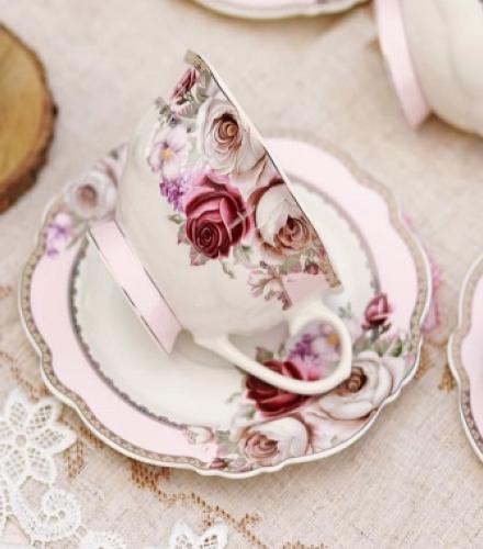 Rose Garden Printed Vintage Cup and Saucer Set of 12 Pcs - 1 Set