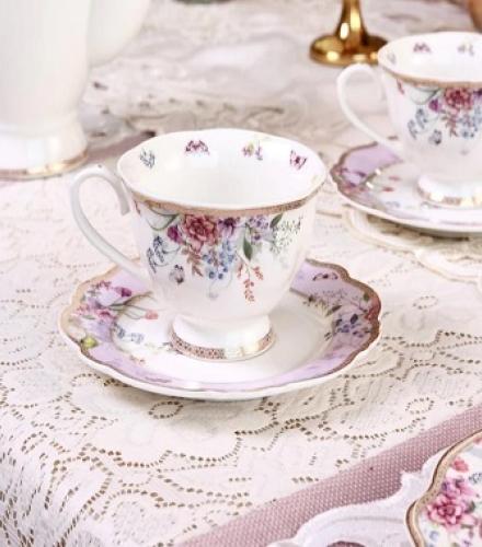 Lilac Garden Printed Vintage Cup and Saucer Set of 12 Pcs - 1 Set
