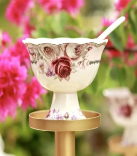 Rose Garden Printed Dessert Cups with Spoons Set of 6 - 1 Set
