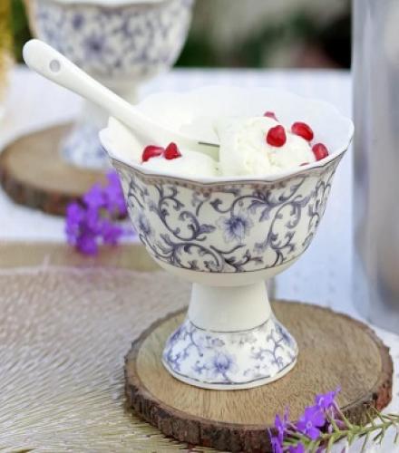 Royal Blue Printed Dessert Cups with Spoons Set of 6 - 1 Set