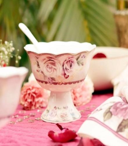 Gold Roses Printed Dessert Cups with Spoons Set of 6 - 1 Set