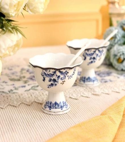 Midnight Blue Printed Dessert Cups with Spoons Set of 6 - 1 Set