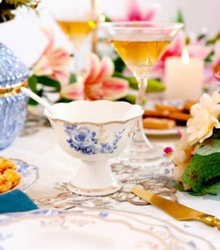Azure Gold Printed Dessert Cups with Spoons Set of 6 - 1 Set