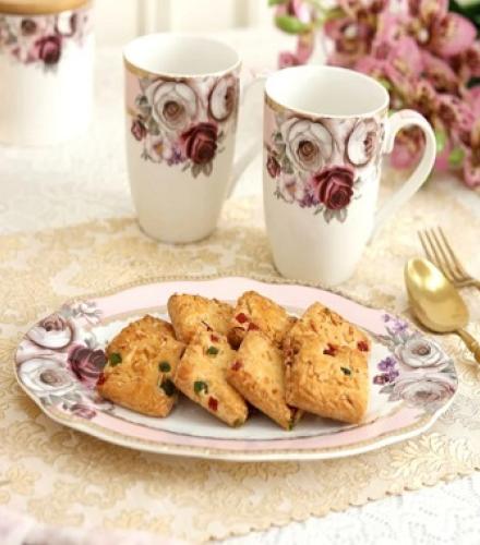 Rose Garden Printed Coffee Mugs with Tray - 1 Set