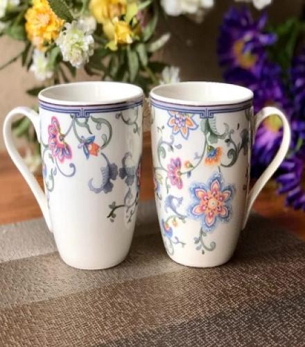 Blue Flower Printed Coffee Mugs Set of 2 - 1 Set