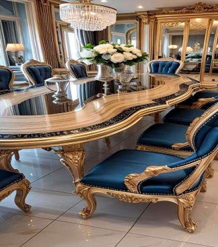 8 Seater Dining Table with 8 Chairs - 1 Set