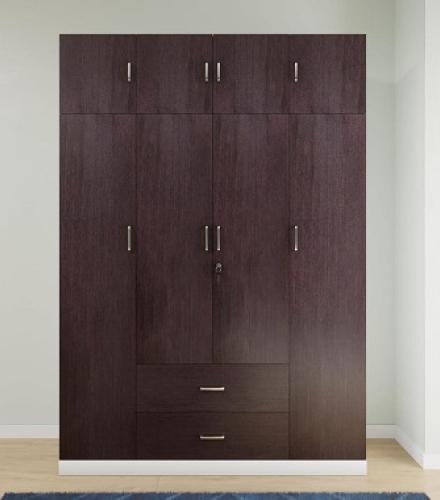 Frosty White with Dark Wenge 4 Door Wardrobe with Drawer & Hanging Space - 1 Pc