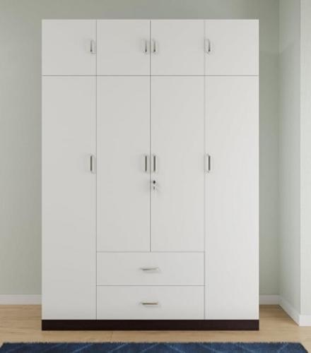 Dark Wenge with Frosty White 4 Door Wardrobe with Drawer & Hanging Space - 1 Pc