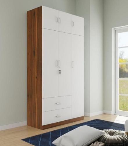 Brussel Walnut with Frosty White 3 Door Wardrobe with Drawer & Hanging Space - 1 Pc