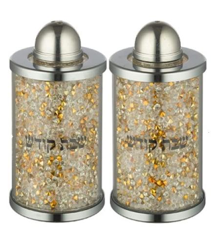Crystal Salt & Pepper Holders 6 cm with Silver Stones - 1 Set
